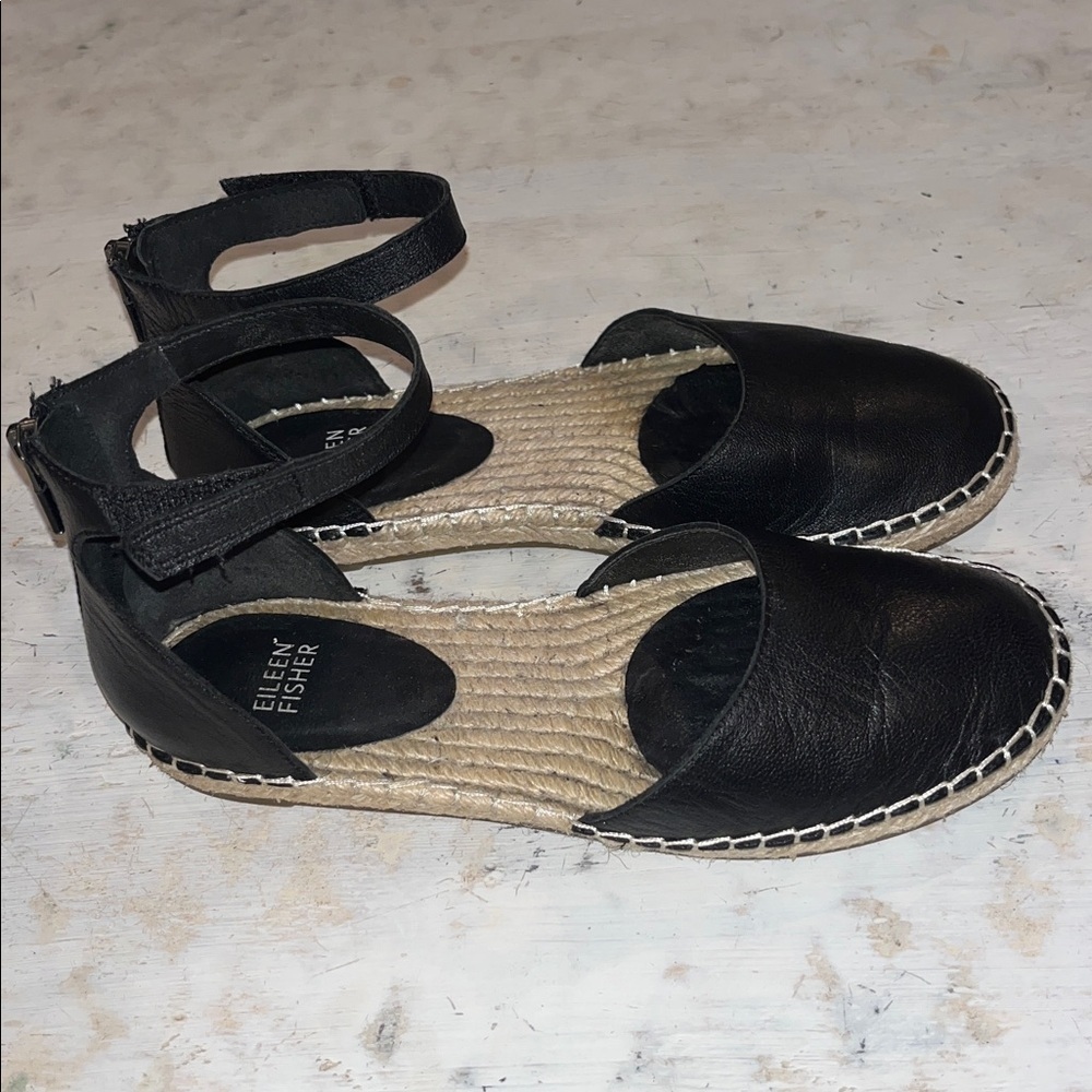 Eileen Fisher "Lala" Tumbled Leather Espadrille Flats | size 6.5